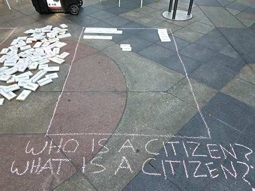 Sidewalk poetry inspired by the questions “Who is a citizen?” and “What is a citizen?”