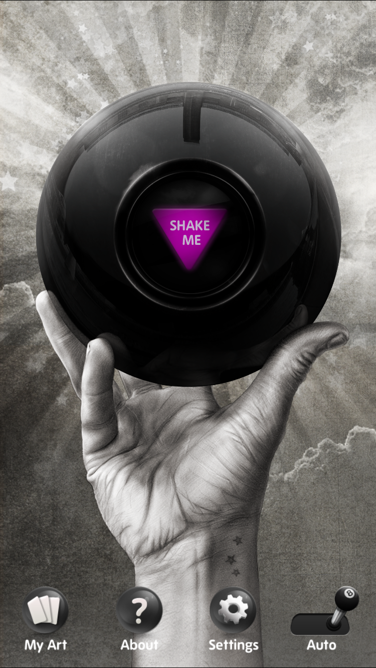 Magic 8 ball on the homescreen of the app. 