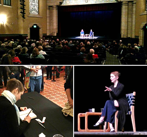 Emily St. John Mandel on stage with a full audience and signing books for a line of fans.