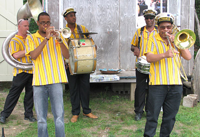 Treme Brass Band performing on the street at Quincy Market, Boston