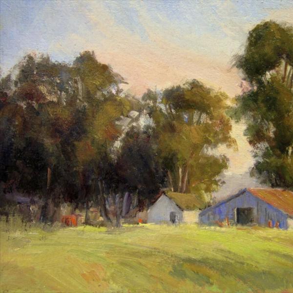 Painting of farm landscape.