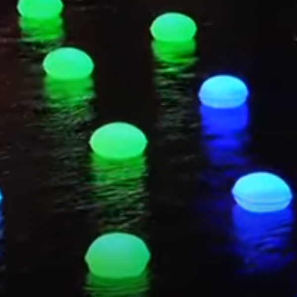 Light pods on a river. 