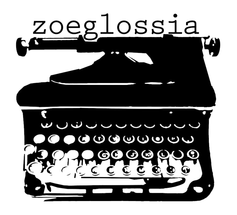 Zoeglossia logo, which is a an old fashioned typewriter with the name above it