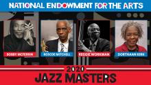 Photos of the 2020 Jazz Masters with text saying "National Endowment for the Arts 2020 Jazz Masters"