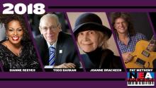Collage of photos of the 2018 NEA Jazz Masters: Dianne Reeves, Todd Barkan, Joanne Brackeen, Pat Metheny