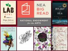 Image of six book covers with the NEA Big Read logo in the center.
