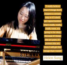 photo of Helen Sung at the piano with her quote