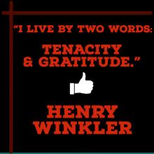 designed version of quote by Henry Winkler with text in red on black background and "thumbs up" emoji