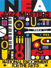 NEA Jazz Masters colorful logo with various shapes and colors.