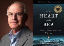 diptych of Nathaniel Philbrick author shot and cover of In the Heart of the Sea