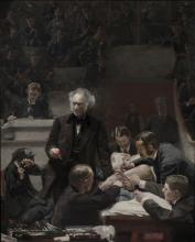 a  19th century painting of several men watching a medical dissection