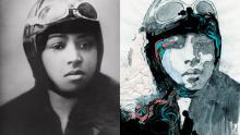 Photograph and illustration of Bessie Coleman