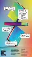The official poster for the National Book Festival showing three colorful books balanced atop each other