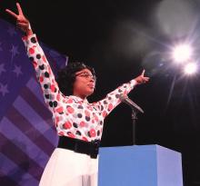 Brandi Langford-Sherrill on stage during a performance of Shirley Chisholm The Chisholm Trail