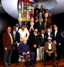 Group photo of 24 Jazz Masters with former NEA Chairman Dana Gioia