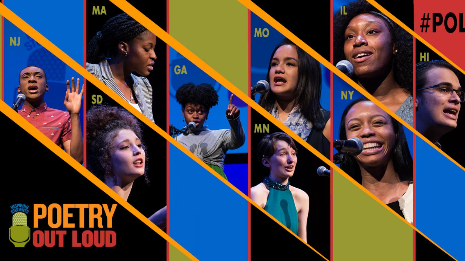 Graphic with photos of the nine poetry out loud finalists
