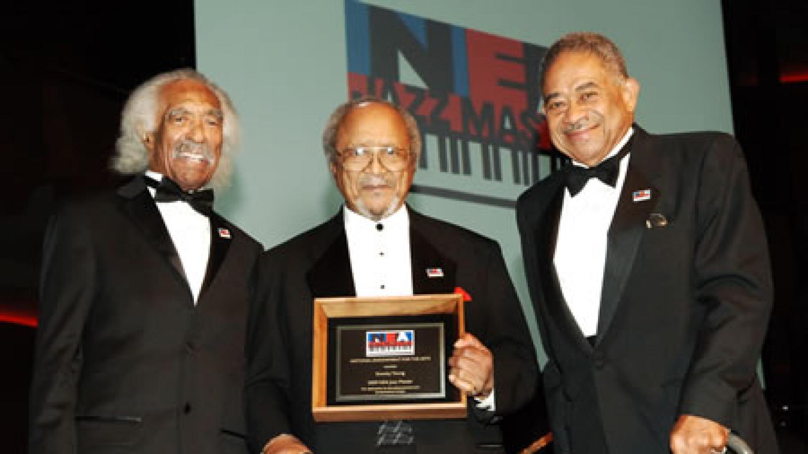 2009 NEA Jazz Master Eugene Edward “Snooky” Young is presented with his award by friends and fellow NEA Jazz Masters Gerald Wilson and Frank Wess. Photo by Tom Pich