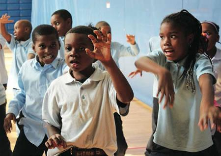 Savoy students rehearse a choreographed dance to Michael Jackson's "Thriller," which they performed as a flash mob outside the National Portrait Gallery in Washington, DC. Photo courtesy of PCAH