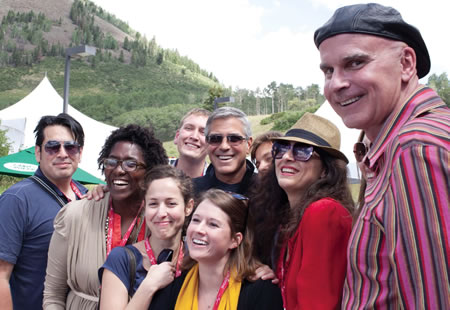 2011 Telluride tributee George Clooney (center) meets with UCLA graduate film students as part of the festival&#039;s Film Lab program.