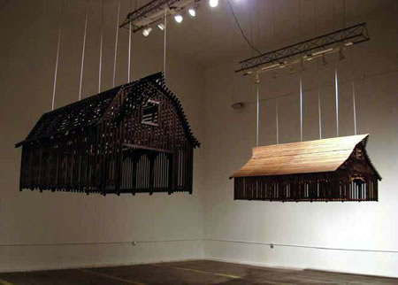 Matt Sellars&#039;s Barns hanging from one of the five former fruit storage rooms in the Mighty Tieton Warehouse, a venue for art exhibitions, performing arts events, and community activities.