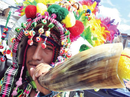 Man in elaborate colorful costume