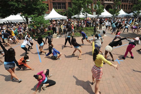 An outside dance performance at Printers Row Lit Fest