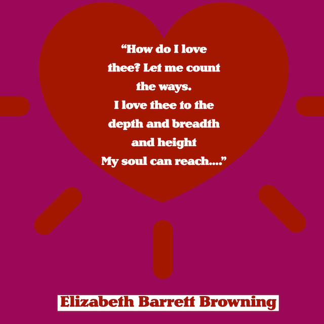 Text of the poem and the author's name in white against a red heart background. The heart lies on top of a  fuschia background. There are also red rays radiating from the heart.