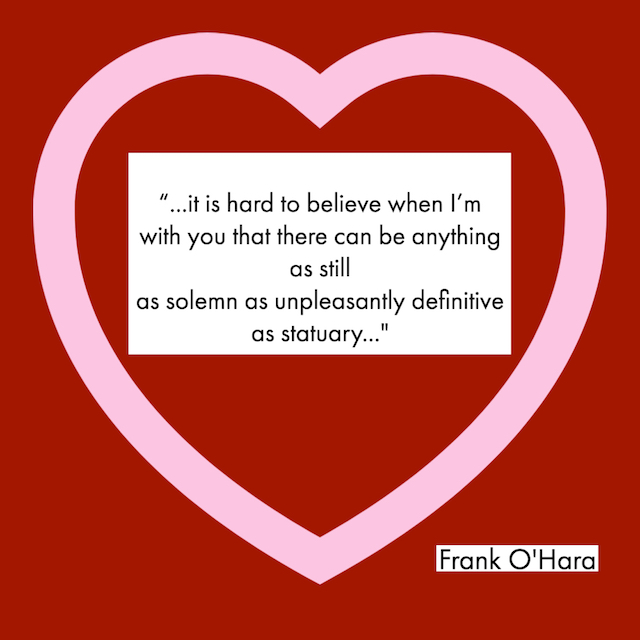 The outline of a pink heart sits against a red background. The text of the poem is in black against a white rectangle inside the heart. The author's name is in black text against a white rectangle outside the heart on the bottom right