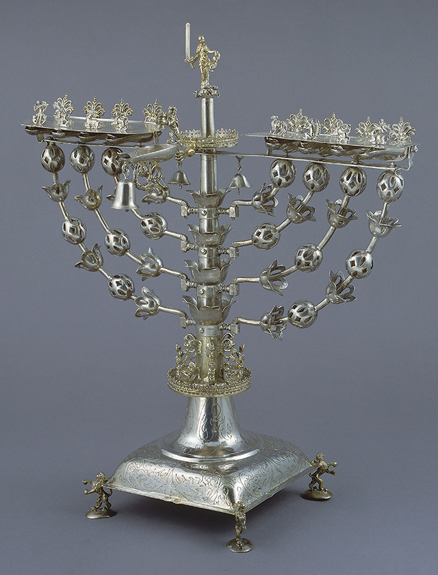 Silver and gold Hanukkah lamp