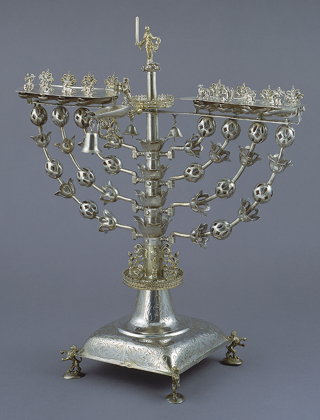 Hanukkah lamp Silver and gold Hanukkah lamp