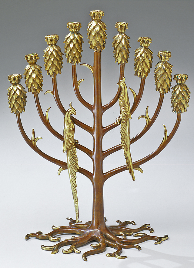 Hanukkah lamp Gold menorah with pineapple candle holders