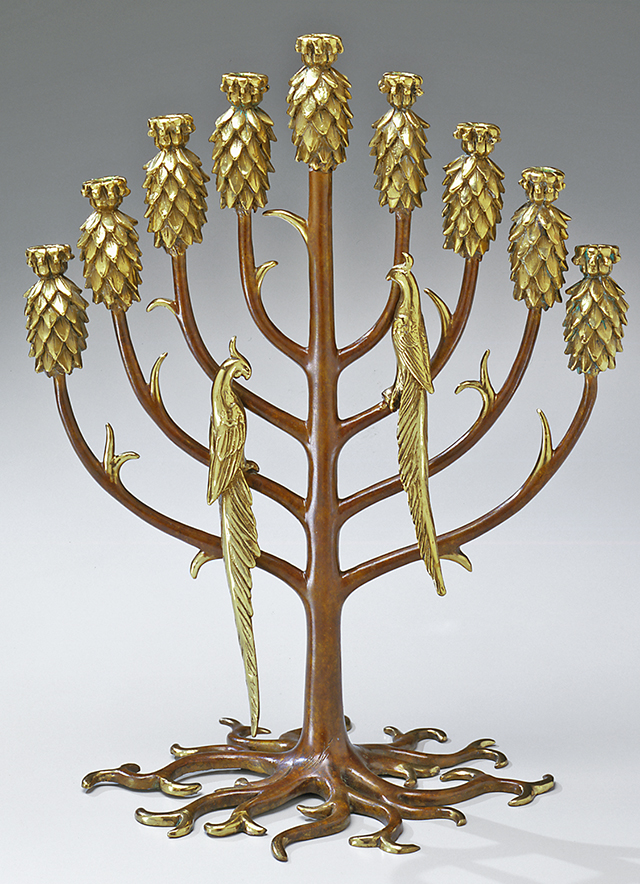 Gold menorah with pineapple candle holders