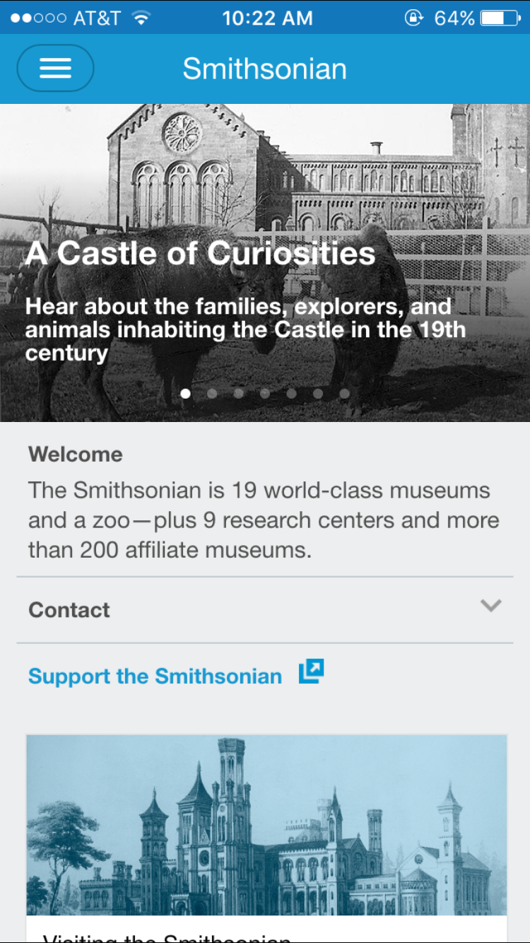 Home screen of the mobile app.