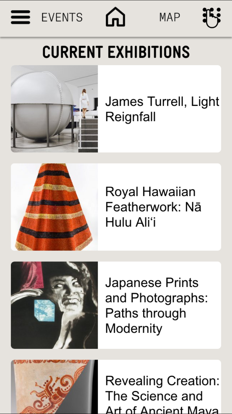 Current exhibition screen on the mobile app.