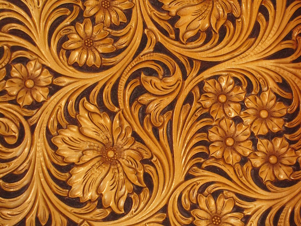 Flowers in leather work.