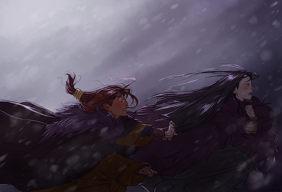 a hand-drawn scene from the novel A Wizard of Earthsea