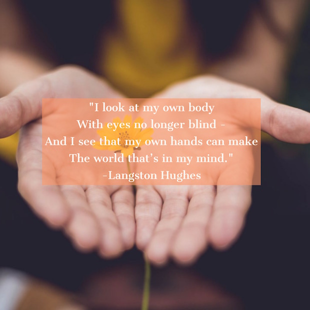 Langston Hughes quote over photo of hands