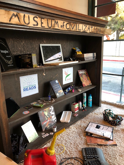 various items on a set of shelves