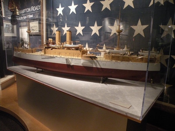 a wooden model of the Spanish-American War-era ship the USS Maine