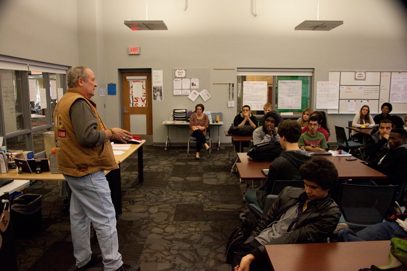 Vietnam veteran speaking to a high school classroom.