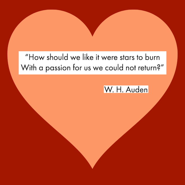 A peach colored heart against a red background. The text of the poem and the authors name are in black against white type inside the peach heart