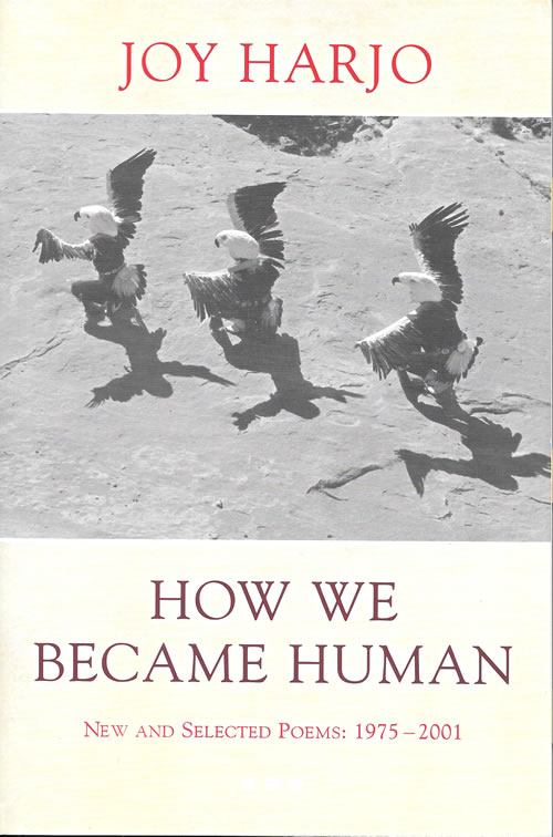 Book cover with title and author name over an aerial shot of three native american dancers in eagle costumes moving in a line from right to left