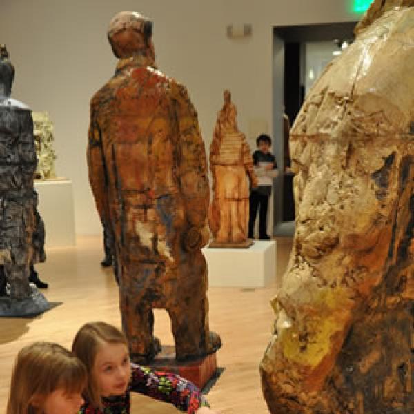 Students investigate an exhibit at the Holter Museum of Art. Photo courtesy of Sondra Hines