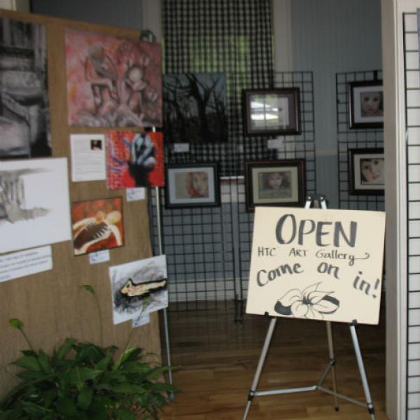 Gallery entrance with artwork