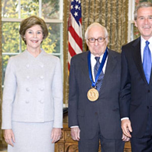 President George W. Bush and Laura Bush with Leonard Garment