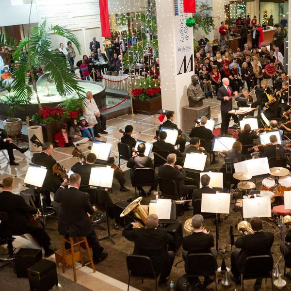 Orchestra playing at Houston Methodist Hospital.