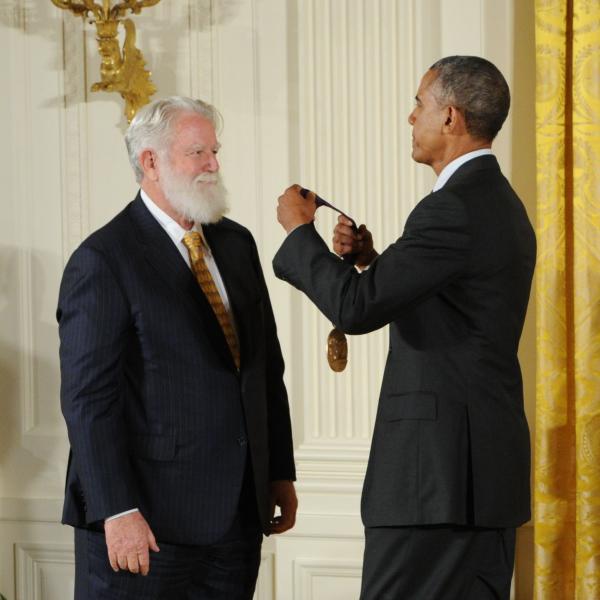 James Turrell receiving an award from Barack Obama