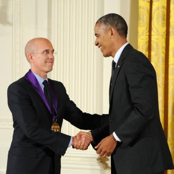 Jeffrey Katzenberg receiving an award from Barack Obama