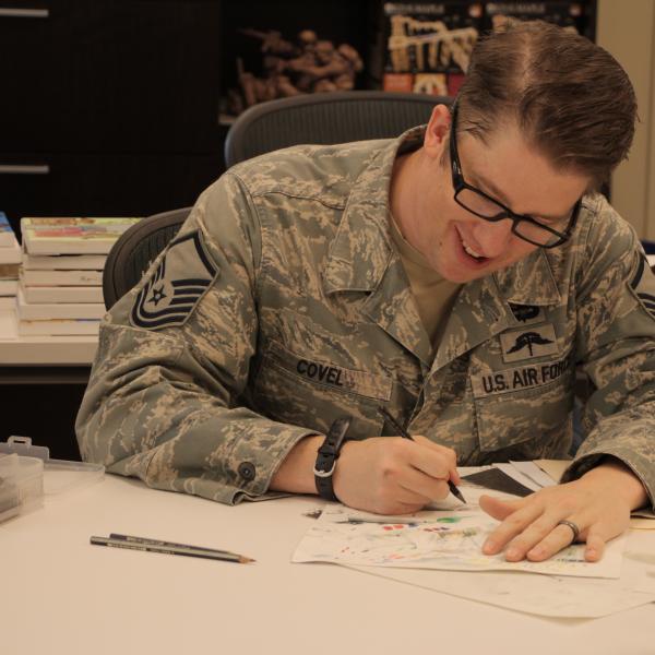 Air Force troop drawing on paper.