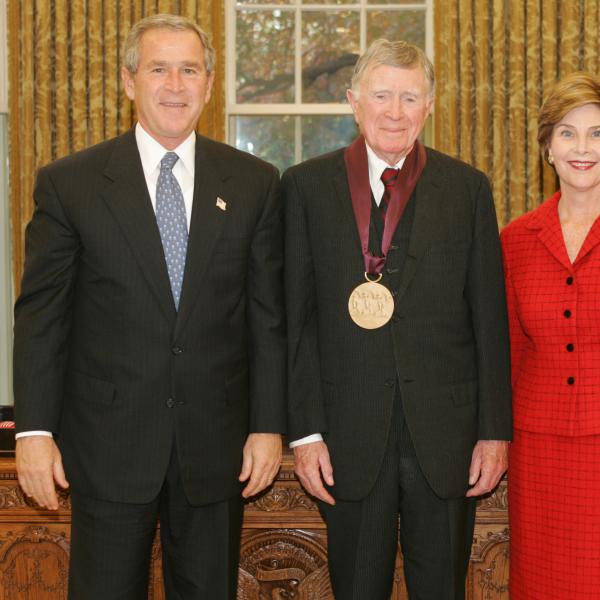 President George W. and Laura Bush with Vincent Scully